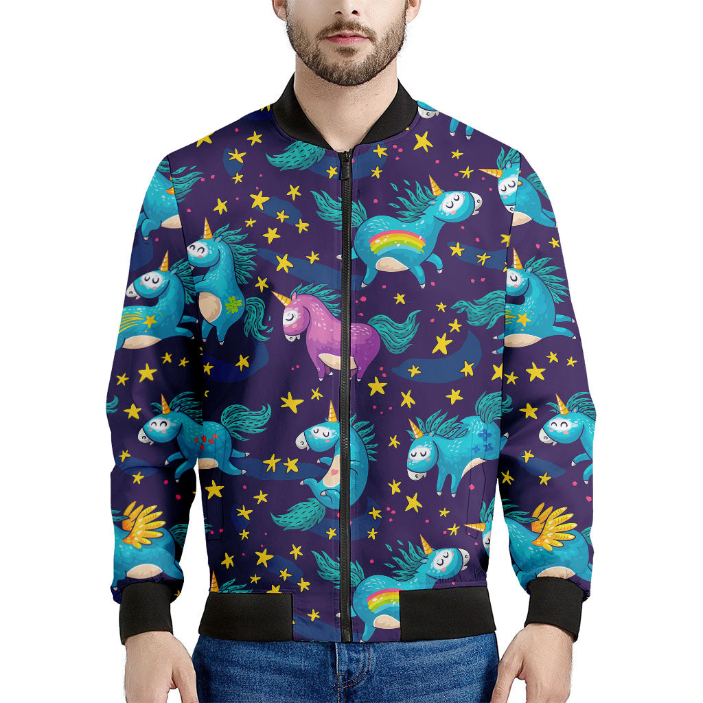Night Star Unicorn Pattern Print Men's Bomber Jacket