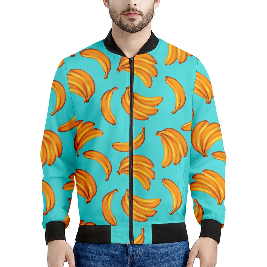 Blue Banana Pattern Print Men's Bomber Jacket