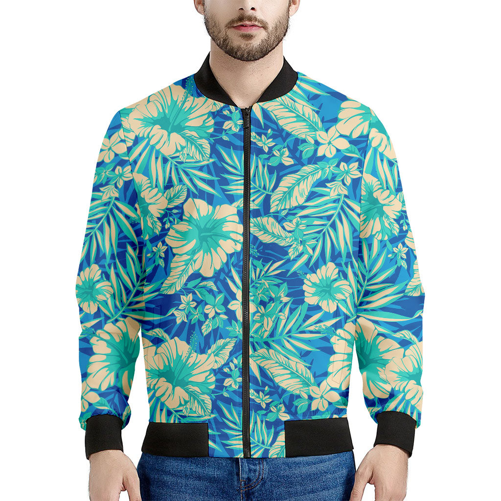 Blue Blossom Tropical Pattern Print Men's Bomber Jacket