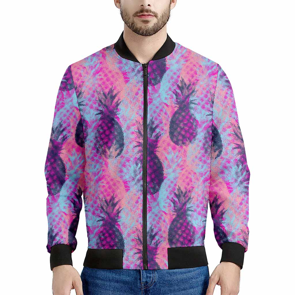 Neon Trippy Pineapple Pattern Print Men's Bomber Jacket