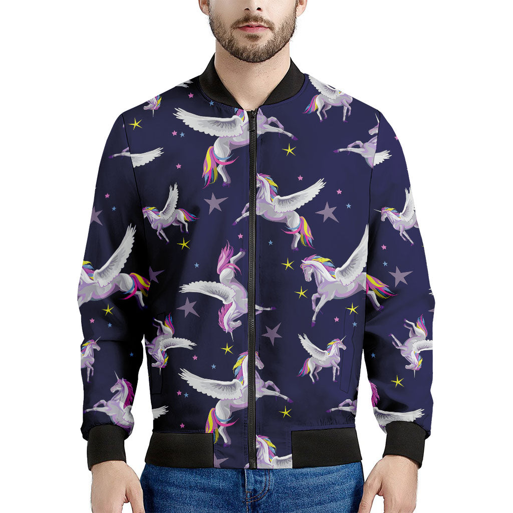 Night Winged Unicorn Pattern Print Men's Bomber Jacket
