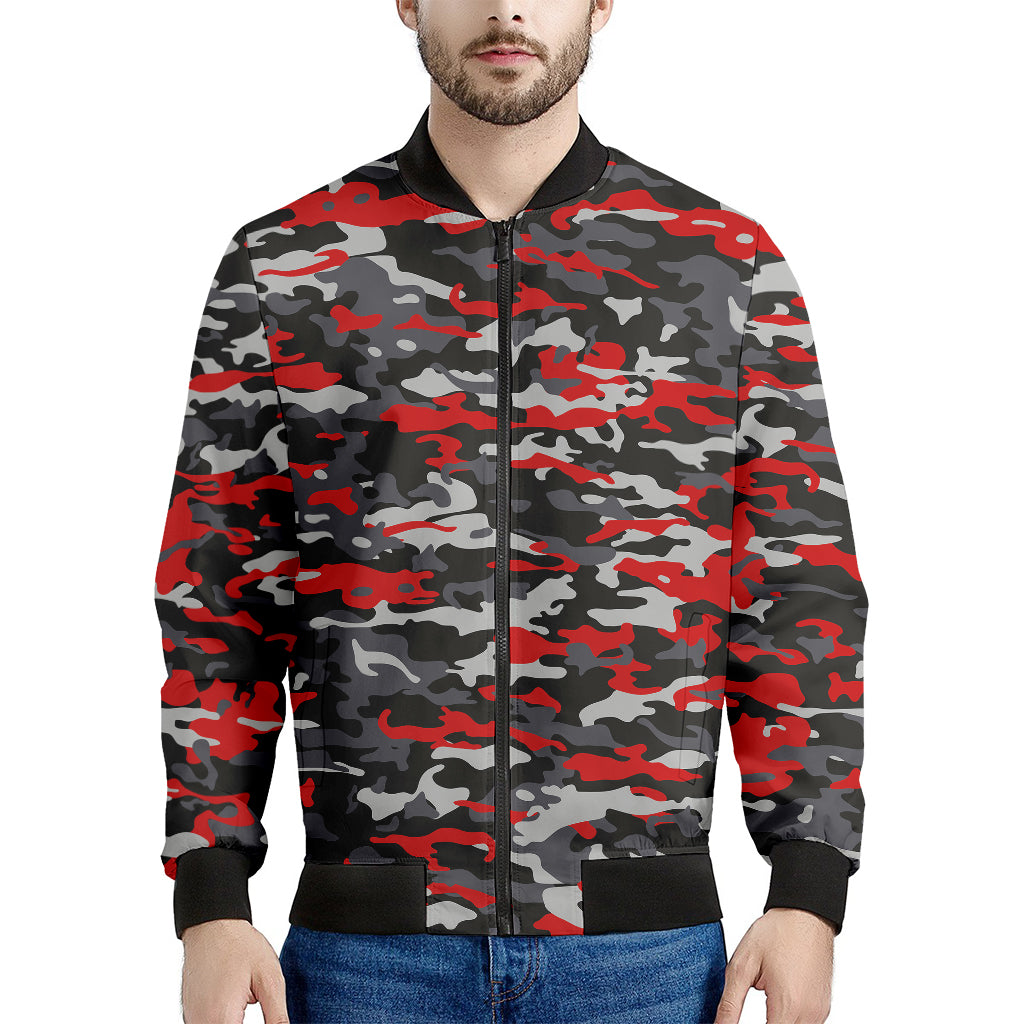 Orange Black And Grey Camouflage Print Men's Bomber Jacket